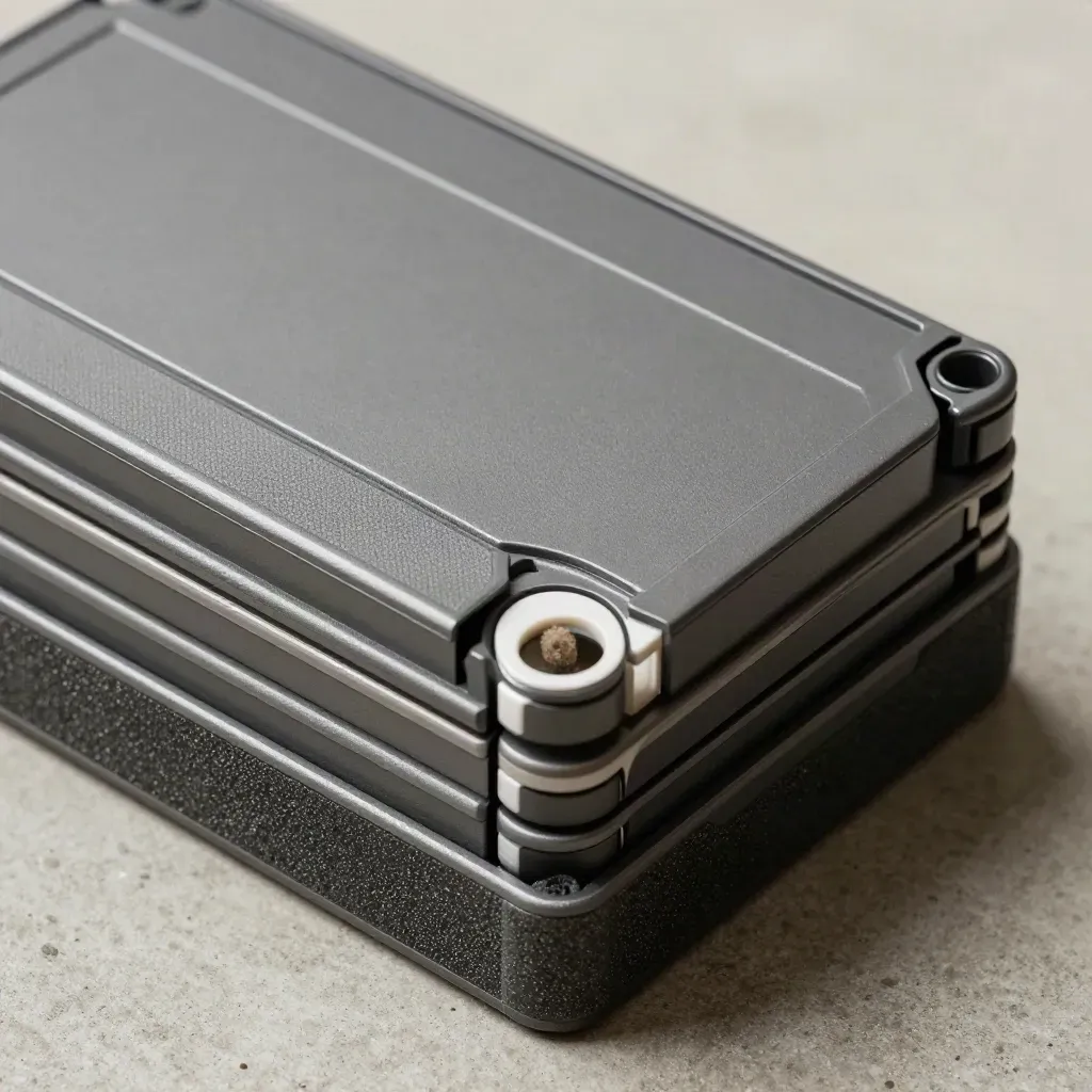 Top-down macro of backup tape cartridges in a foam cradle on concrete